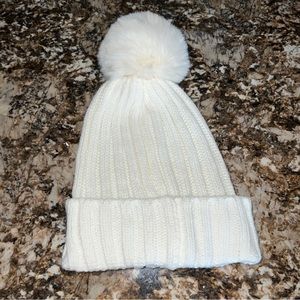VINCE CAMUTO Faux Fur Pom Knit Beanie One Size Ivory